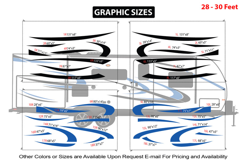 Replacement graphics decals for RVs Travel Trailer (kit RG15001)