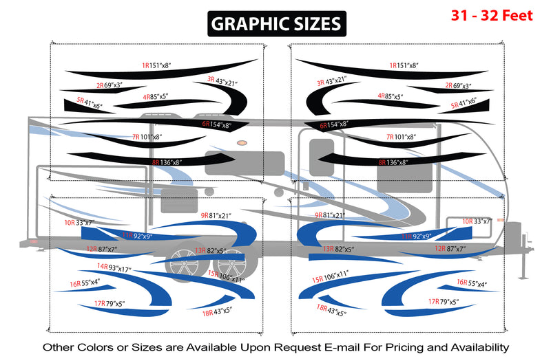 Replacement graphics decals for RVs Travel Trailer (kit RG15001)