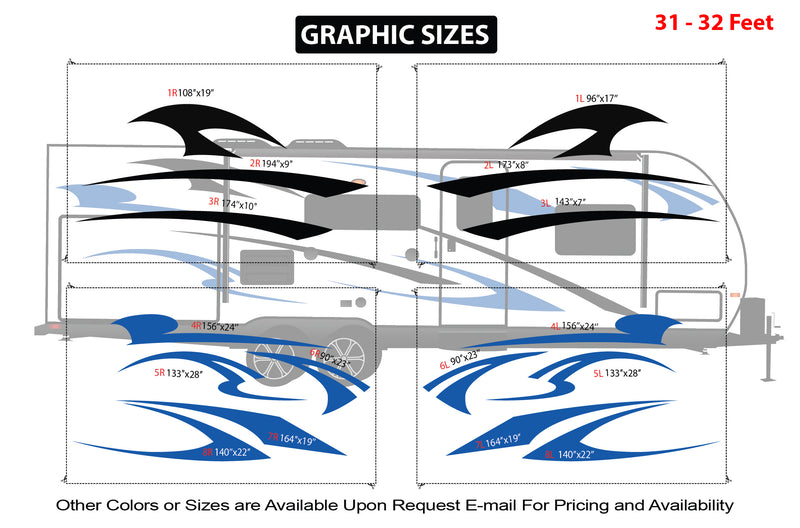 Replacement graphics decals for RVs Travel Trailer (kit RG15002)