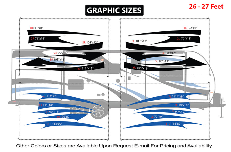 Replacement graphics decals for RVs Travel Trailer (kit RG15003)