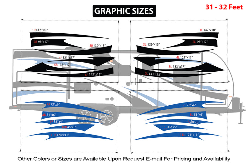 Replacement graphics decals for RVs Travel Trailer (kit RG15003)