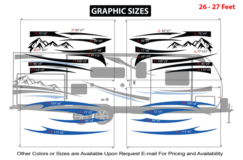 Replacement graphics decals for RVs Travel Trailer (kit RG15004)