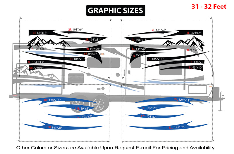 Replacement graphics decals for RVs Travel Trailer (kit RG15004)