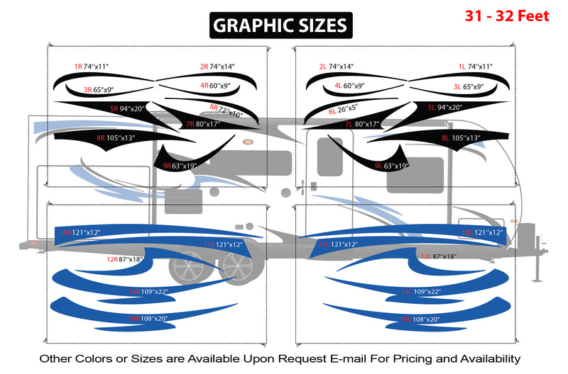 Replacement graphics decals for RVs Travel Trailer (kit RG15006)