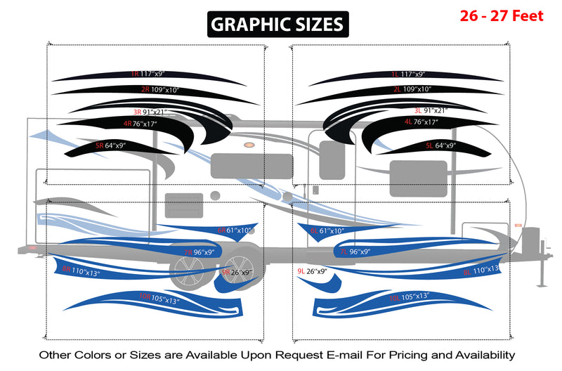 Replacement graphics decals for RVs Travel Trailer (kit RG15007)