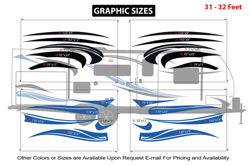 Replacement graphics decals for RVs Travel Trailer (kit RG15007)