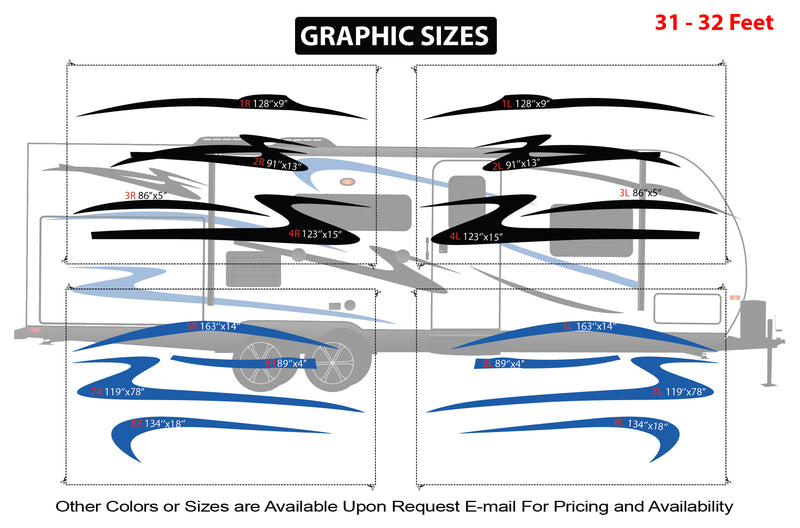 Replacement graphics decals for RVs Travel Trailer (kit RG15008)