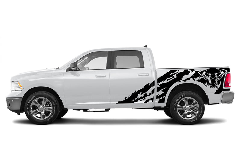 Bull shredded side graphics decals for Dodge Ram 2009-2018