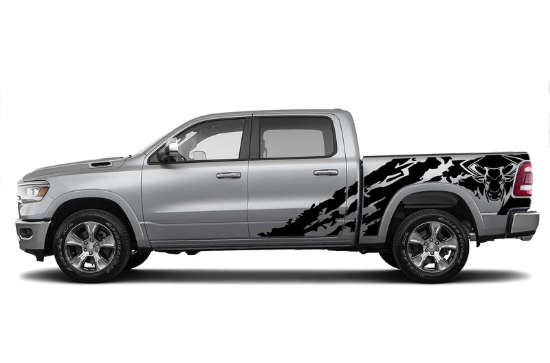 Bull shredded side graphics decals for Dodge Ram