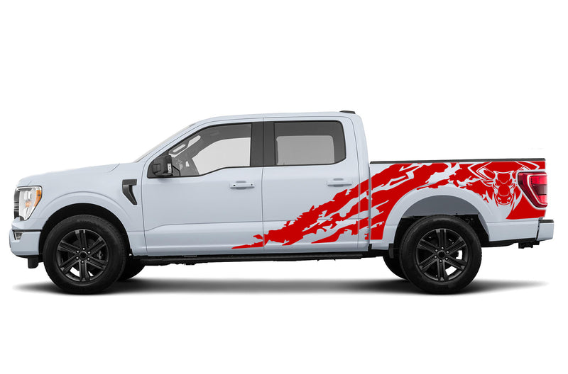 Bull shredded side graphics decals for Ford F150