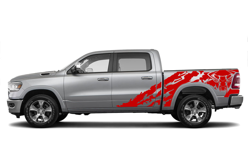 Bull shredded side graphics decals for Dodge Ram