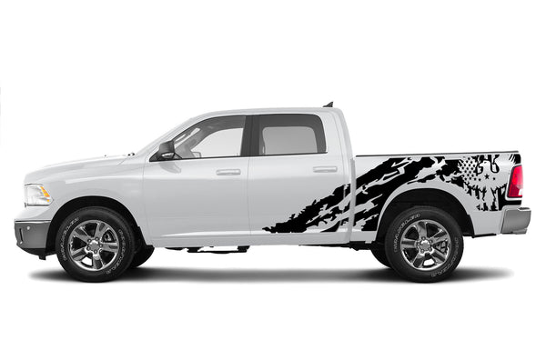 Eagle flag shredded side graphics decals for Dodge Ram 2009-2018