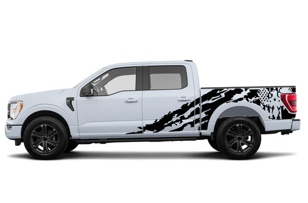 Eagle flag shredded side graphics decals for Ford F150