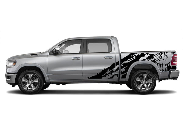 Eagle flag shredded side graphics decals for Dodge Ram