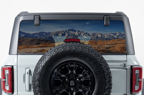 Mountain perforated rear window decal graphics for Ford Bronco