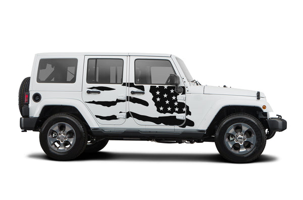 Side tattered USA decals graphics compatible with Jeep Wrangler JK