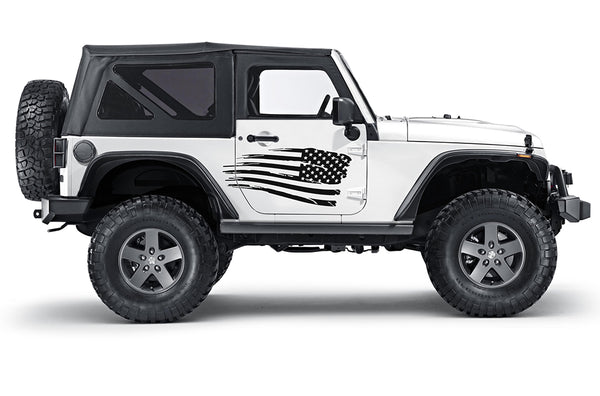 Tattered US graphics decals compatible with Jeep Wrangler JK 2 doors