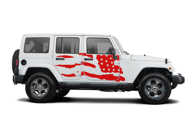 Side tattered USA decals graphics compatible with Jeep Wrangler JK