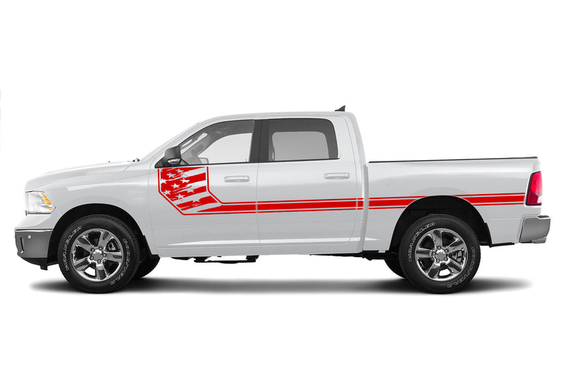 Side line US flag stripes graphics decals for Dodge Ram 2009-2018