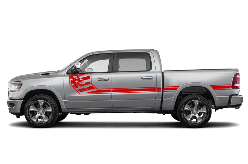 Side line US flag stripes graphics decals for Dodge Ram