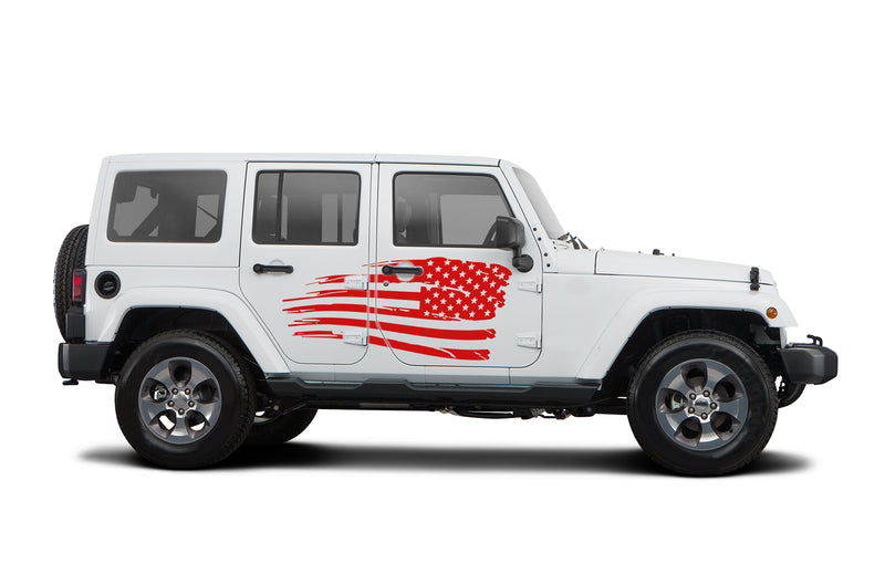 Side tattered US decals graphics compatible with Jeep Wrangler JK