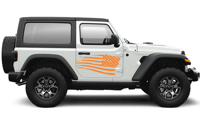 Tattered US flag graphics decals compatible with Wrangler JL 2 doors