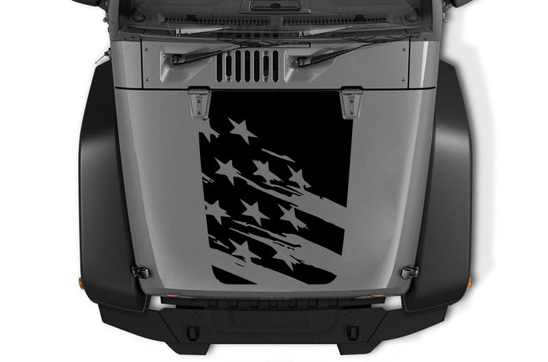 Tattered US flag hood decals graphics compatible with Jeep Wrangler JK