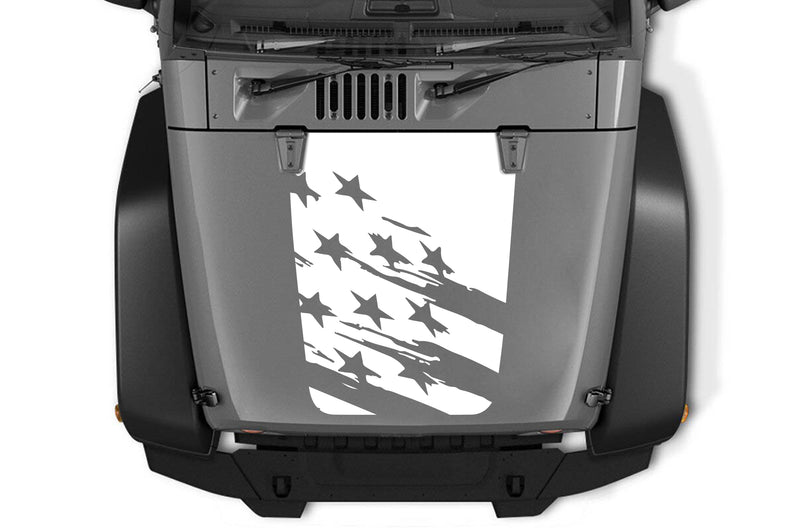 Tattered US flag hood decals graphics compatible with Jeep Wrangler JK