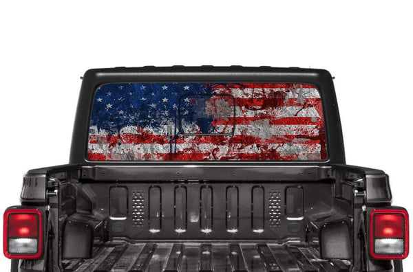 US flag perforated rear window decals graphics for Jeep Gladiator JT