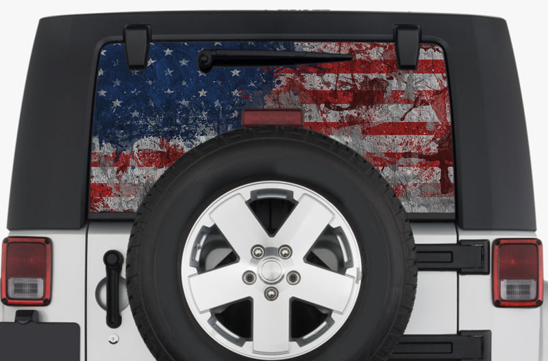 US flag perforated rear window decal graphics for Jeep Wrangler JK