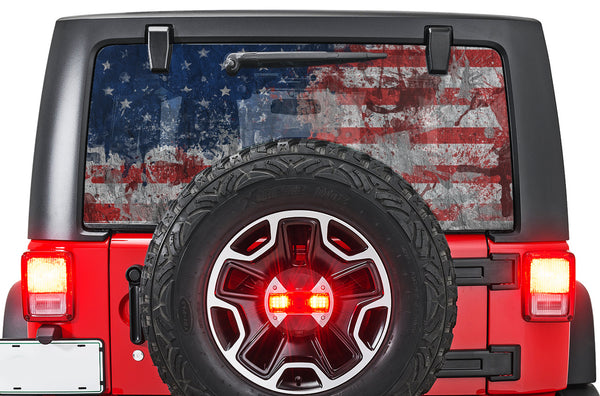 US flag perforated rear window decal graphics for Jeep Wrangler JL