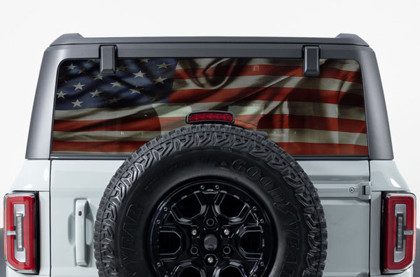 USA flag perforated rear window decal graphics for Ford Bronco