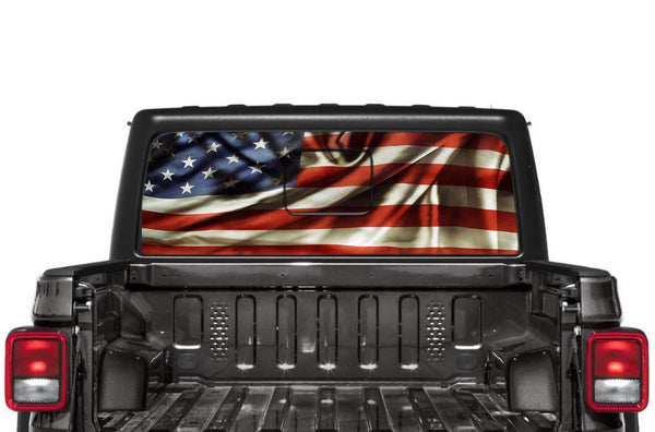 USA flag perforated rear window decal graphics for Jeep Gladiator JT