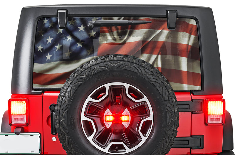 USA flag perforated rear window decal graphics compatible with Jeep Wrangler JK/JL