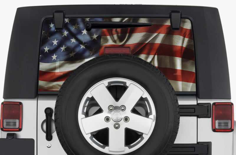 USA flag perforated rear window decals graphics for Jeep Wrangler JK