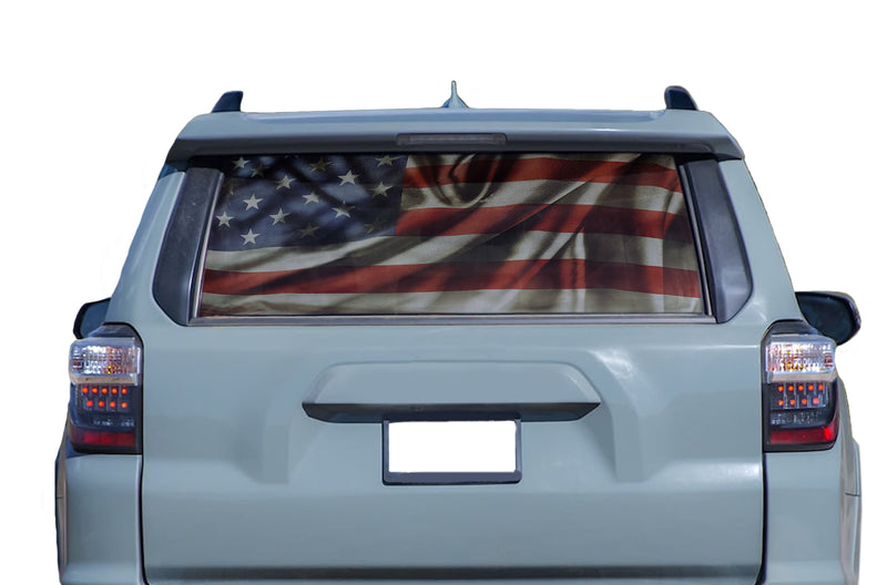Sco Flag On Rear Window USA flag perforated rear window decal graphics for Toyota 4Runner