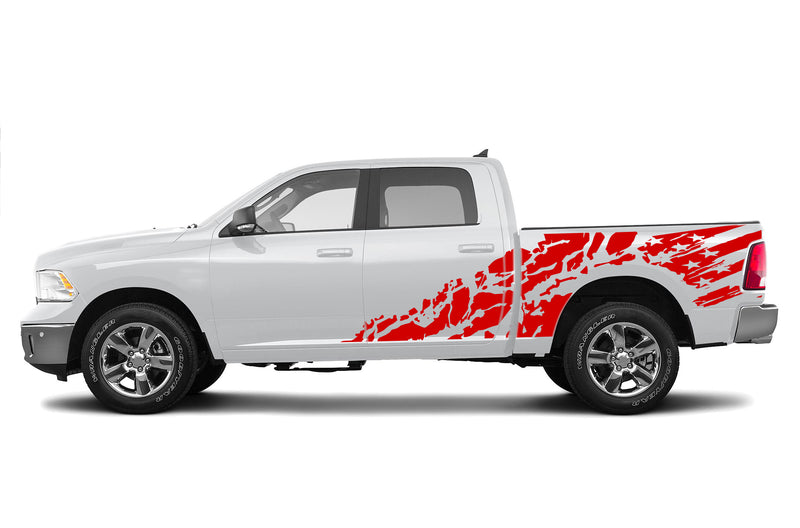 USA flag shredded side graphics decals for Dodge Ram 2009-2018