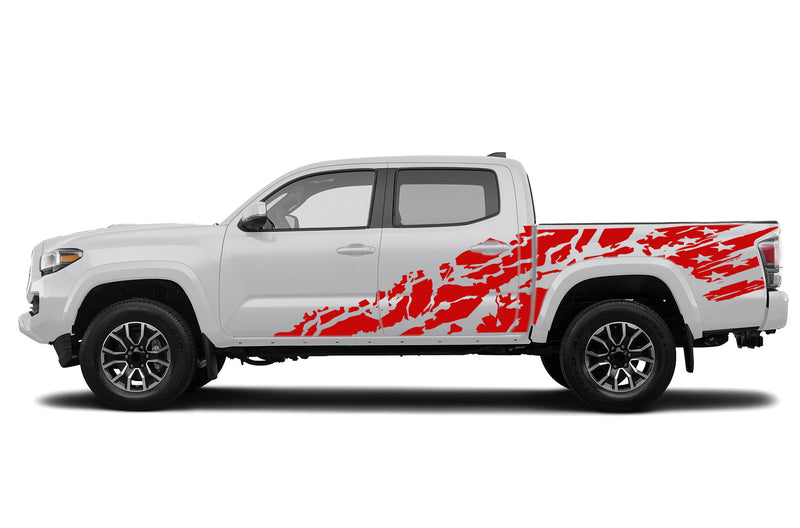 USA flag shredded side graphics compatible decals for Toyota Tacoma
