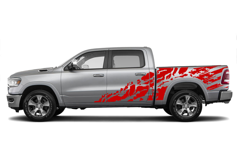 USA flag shredded side graphics decals for Dodge Ram