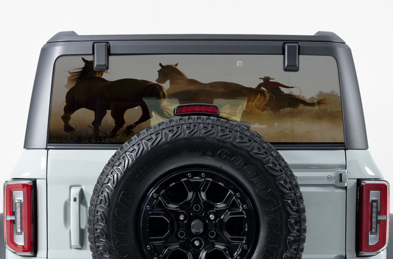 Wild horses perforated rear window decal graphics for Ford Bronco