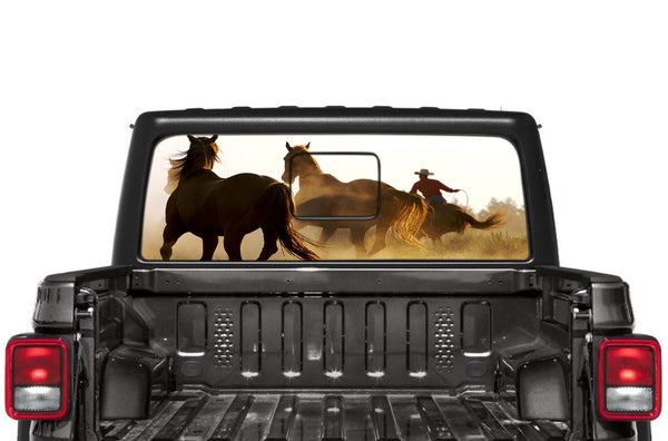 Wild horses perforated rear window decals graphics for Jeep Gladiator JT