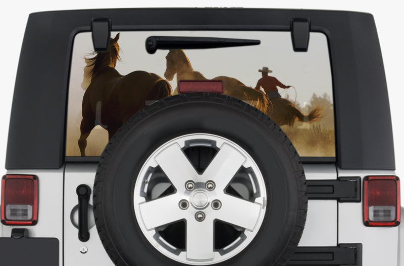 Wild horses perforated rear window decals graphics for Jeep Wrangler JK