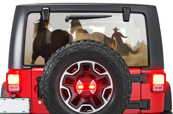 Wild horses perforated rear window decal graphics for Jeep Wrangler JL