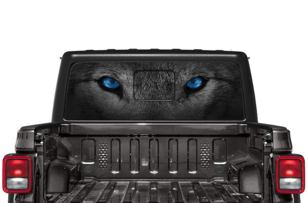 Wolf blue eyes perforated window decals graphics for Jeep Gladiator JT